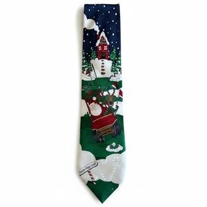 Hallmark Santa Golf Silk Christmas Tie Green Novelty Holiday Cocktail Party